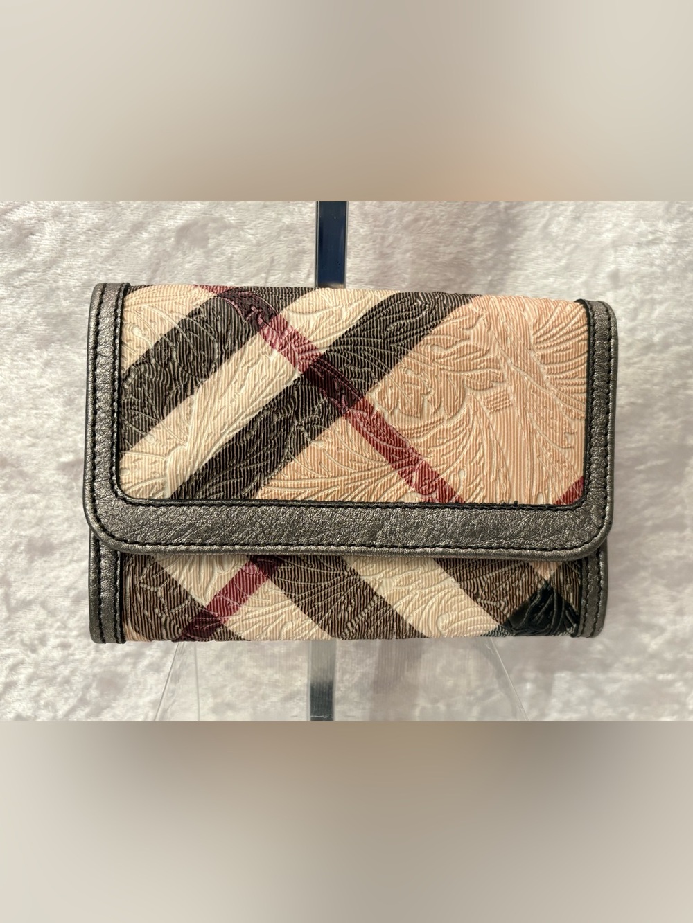 Burberry Nova Check Floral Embossed Medium Wallet with Metallic leather